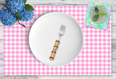 Pink Gingham Disposable Placemats - tear-away pad of 24
