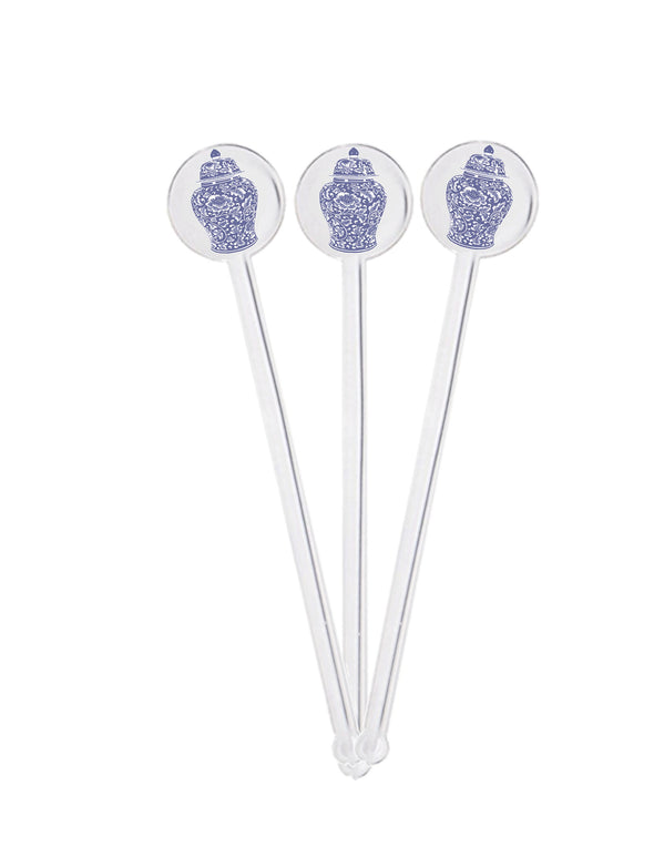 Blue Ginger Jar Swizzle Sticks - Set of 10