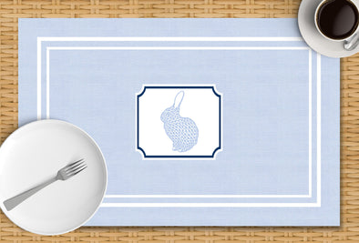 Blue Chambray Bunny Disposable Placemats - tear-away pad of 24