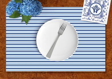 Blue Striped Disposable Placemats - tear-away pad of 24