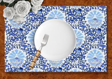Blue Chinoiserie Floral Disposable Placemats - tear-away pad of 24