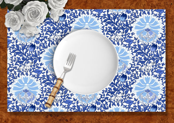 Blue Chinoiserie Floral Disposable Placemats - tear-away pad of 24