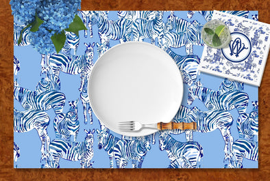 Blue Zebra Disposable Placemats - tear-away pad of 24