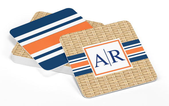Wicker Print and Striped Paper Coasters - Set of 10
