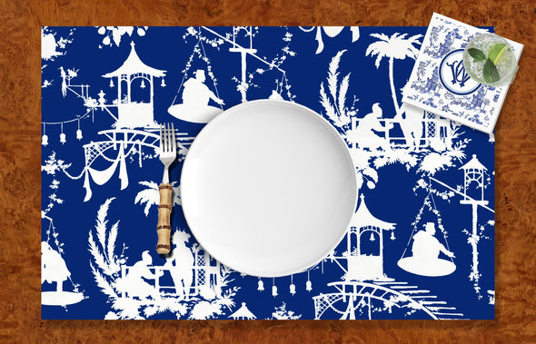 Navy Chinoiserie Disposable Placemats - tear-away pad of 24