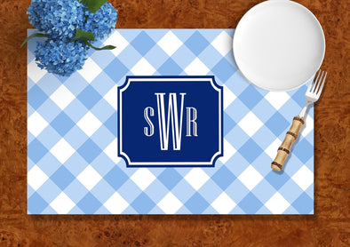 Blue Gingham Disposable Placemats - tear-away pad of 24