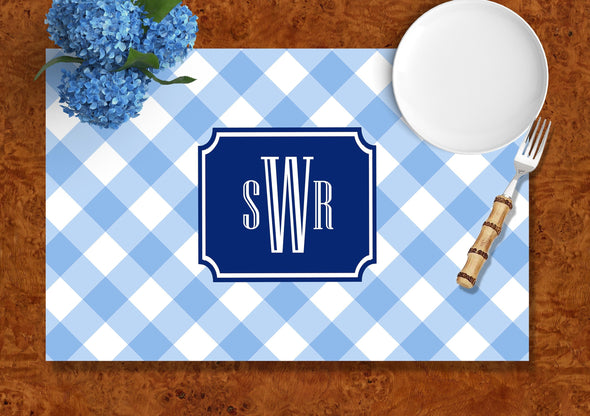 Blue Gingham Disposable Placemats - tear-away pad of 24
