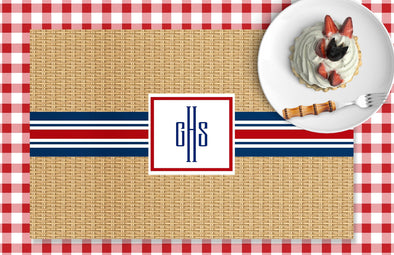 Disposable Wicker Print and Striped Paper Placemats - tear-away pad of 24