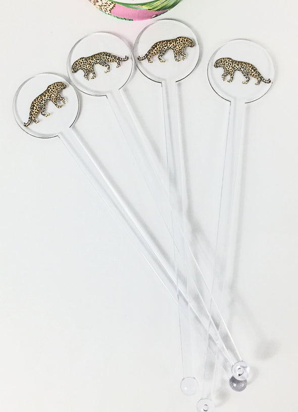Cheetah Swizzle Sticks - Set of 10