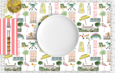Iconic Palm Beach, FL Watercolor Disposable Placemats - tear-away pad of 24