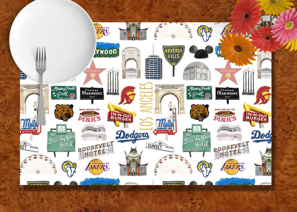 Iconic Los Angeles Watercolor Disposable Placemats - tear-away pad of 24