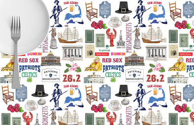 Iconic Massachusetts Watercolor Disposable Placemats - tear-away pad of 24