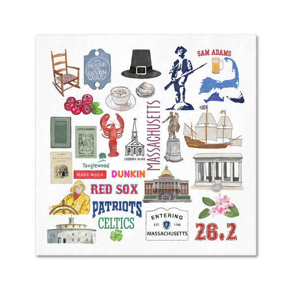 Iconic Massachusetts Watercolor  Napkins