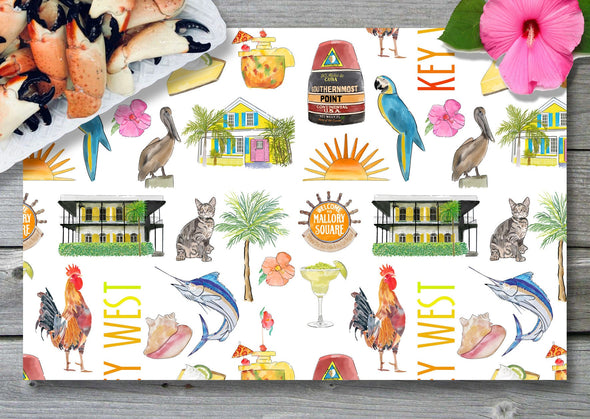 Iconic Key West Watercolor Disposable Placemats - tear-away pad of 24
