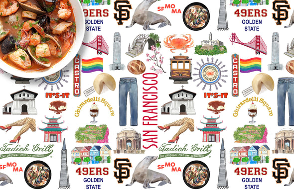 Iconic San Francisco Watercolor Disposable Placemats - tear-away pad of 24
