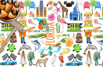 Iconic Florida Watercolor Disposable Placemats - tear-away pad of 24
