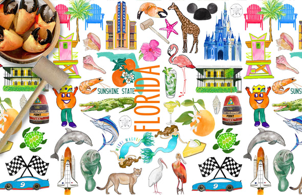 Iconic Florida Watercolor Disposable Placemats - tear-away pad of 24