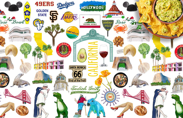 Iconic California Watercolor Disposable Placemats - tear-away pad of 24