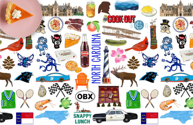 Iconic North Carolina Watercolor Disposable Placemats - tear-away pad of 24