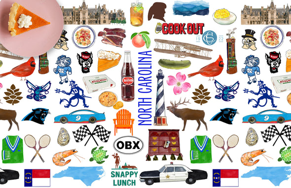 Iconic North Carolina Watercolor Disposable Placemats - tear-away pad of 24