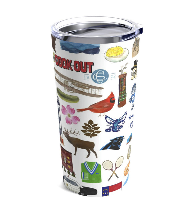 Iconic North Carolina Watercolor 20 ounce Stainless Steel Hot/Cold Cup