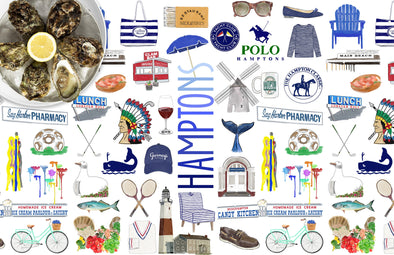 Iconic Hamptons Watercolor Disposable Placemats - tear-away pad of 24