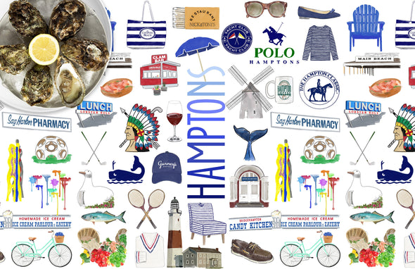 Iconic Hamptons Watercolor Disposable Placemats - tear-away pad of 24