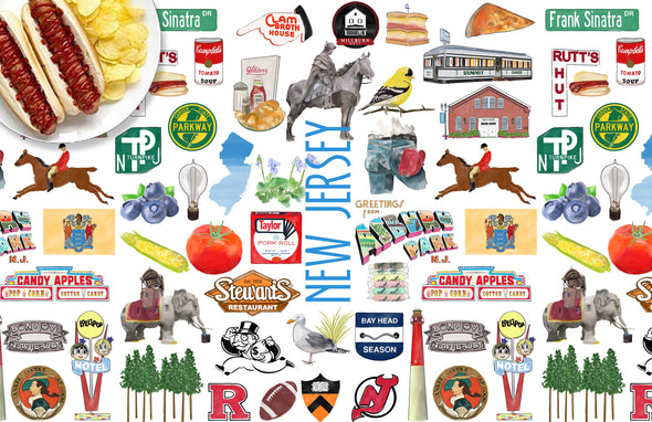 Iconic New Jersey Watercolor Disposable Placemats - tear-away pad of 24
