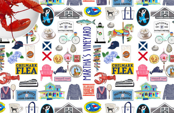 Iconic Martha's Vineyard Watercolor Disposable Placemats - tear-away pad of 24