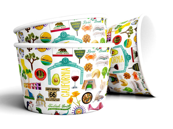 8 oz Iconic California Ice Cream, Soup, Favor Cup - Set of 12