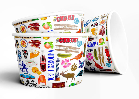 8 oz Iconic North Carolina Ice Cream, Soup, Favor Cup - Set of 12