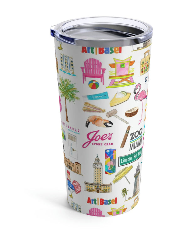 Iconic Miami Watercolor 20 ounce Stainless Steel Hot/Cold Cup