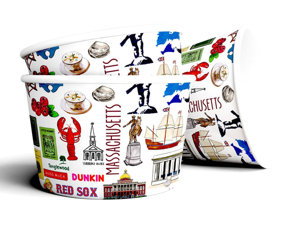8 oz Iconic Massachusetts Ice Cream, Soup, Favor Cup - Set of 12