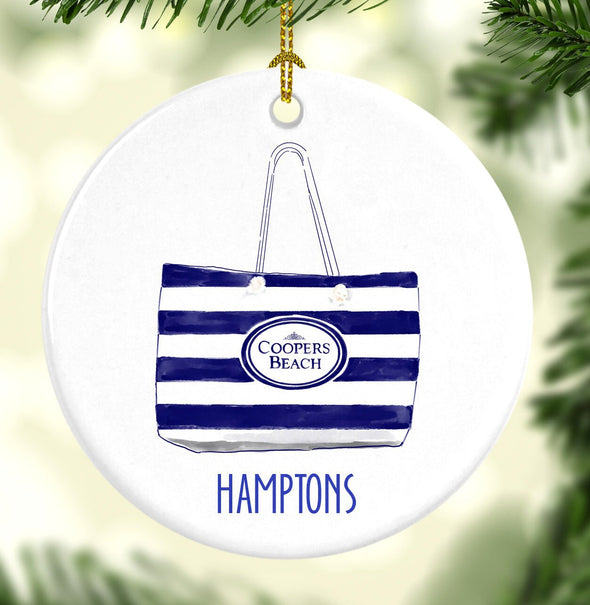 Iconic Hamptons Coopers Beach Bag Round Porcelain Ornament