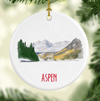 Aspen Colorado Round Porcelain Ornament