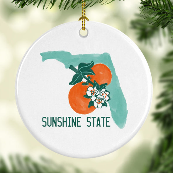 Florida Sunshine State Round Porcelain Ornament