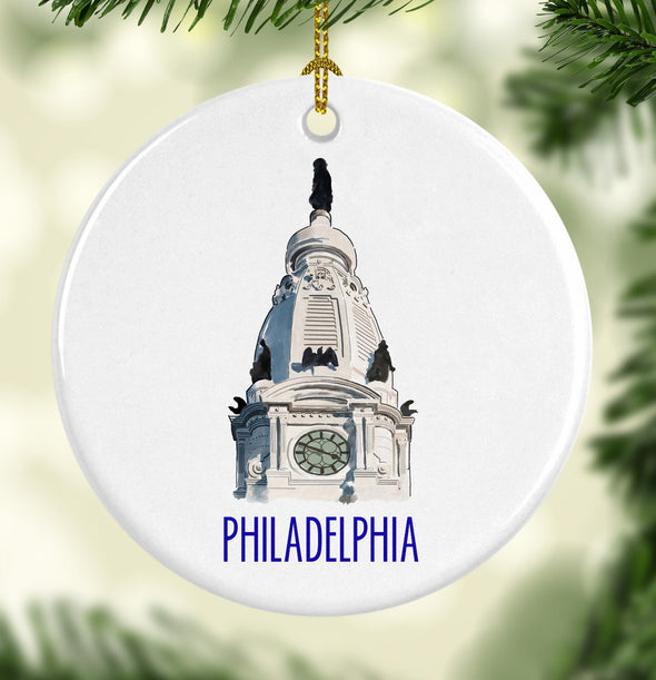 Philadelphia City Hall Round Porcelain Ornament