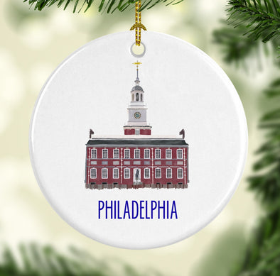 Philadelphia Independence Hall Round Porcelain Ornament