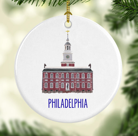 Philadelphia Independence Hall Round Porcelain Ornament