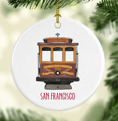 San Francisco Cable Car Round Porcelain Ornament
