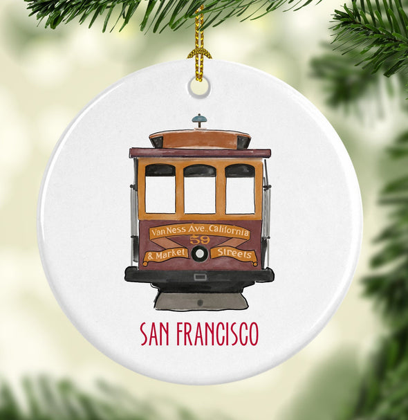 San Francisco Cable Car Round Porcelain Ornament