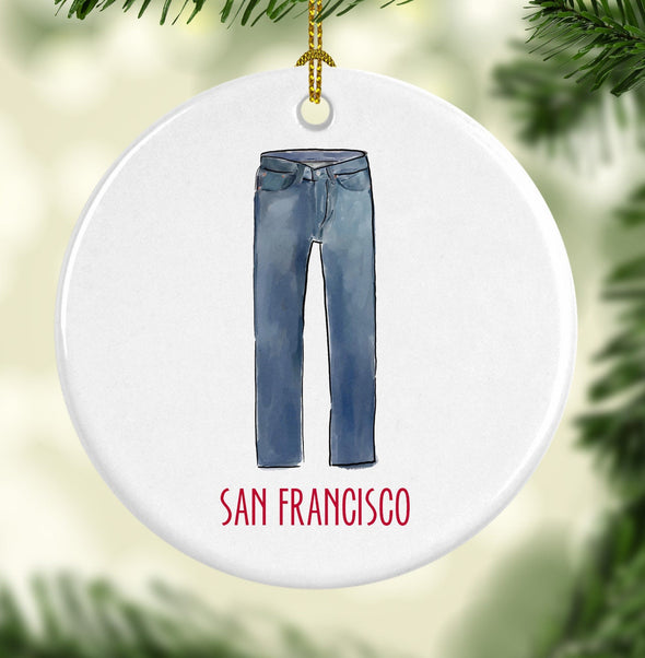 San Francisco Levis Round Porcelain Ornament