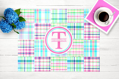 Personalized or Plain Madras Patchwork Placemats - tear-away pad of 24