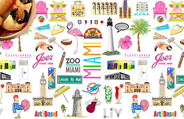 Iconic Miami Watercolor Disposable Placemats - tear-away pad of 24