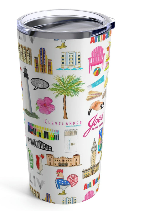 Iconic Miami Watercolor 20 ounce Stainless Steel Hot/Cold Cup