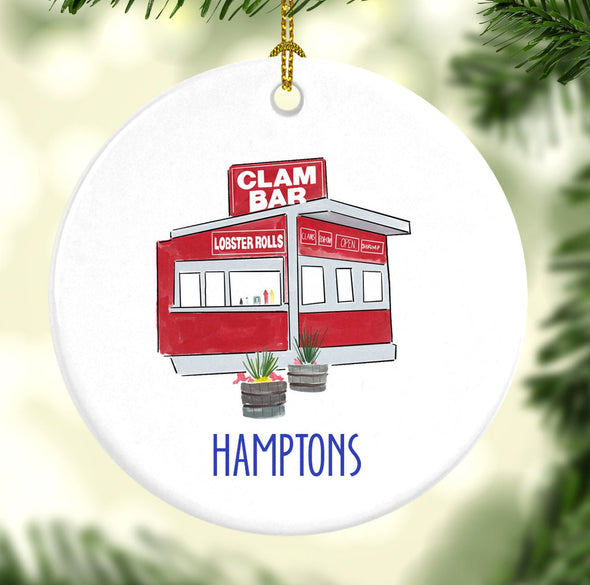 Iconic Hamptons Clam Shack Round Porcelain Ornament