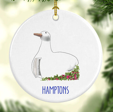 Iconic Hamptons Roadside Duck Round Porcelain Ornament