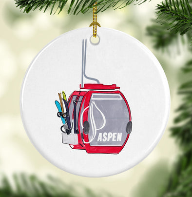 Iconic Aspen Colorado Gondola Round Porcelain Ornament