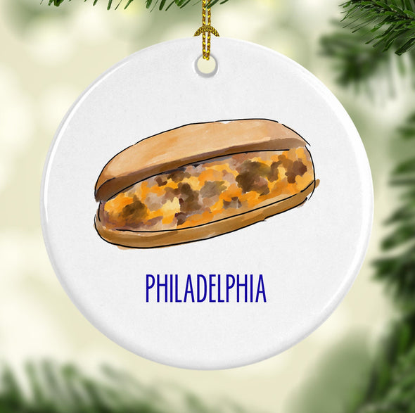 Philadelphia Cheesesteak Round Porcelain Ornament