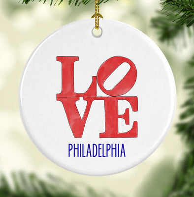 Philadelphia LOVE Sculpture Round Porcelain Ornament